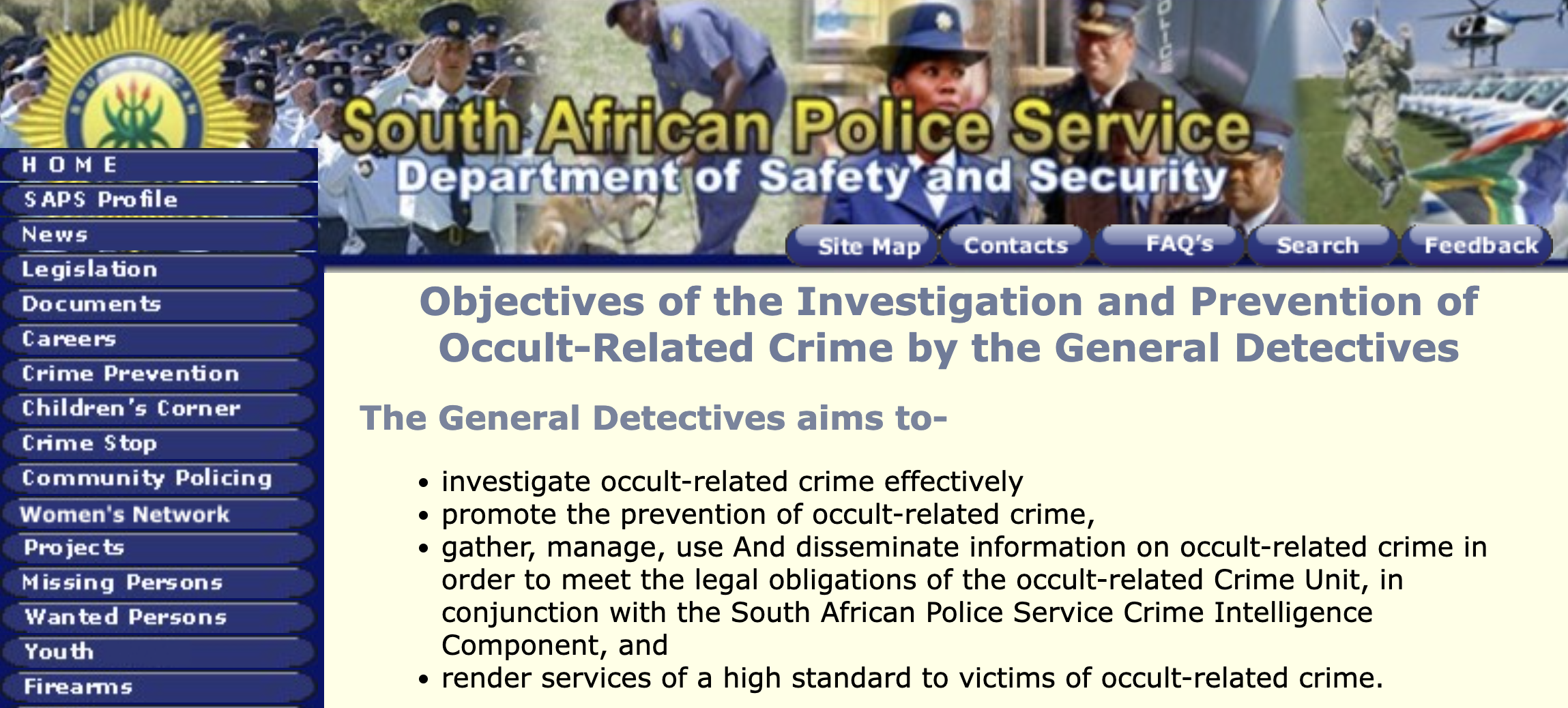 South African Police Service website: Occult-Related Crime