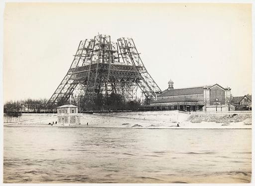 The Eiffel Tower still under construction.